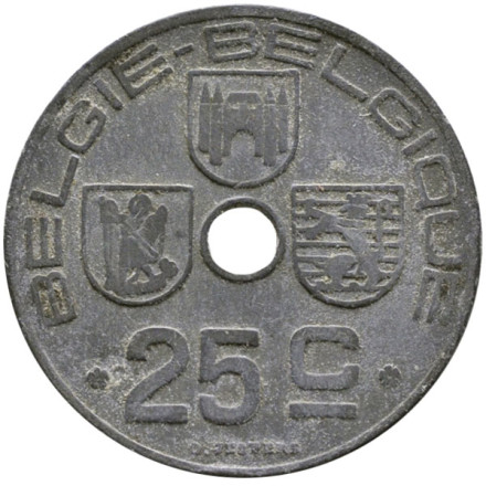 Монета 25 сантимов. 1942 год, Бельгия. (Belgique-Belgie)