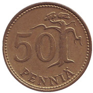 Монета 50 пенни. 1971 год, Финляндия. Монета 50 пенни. 1971 год, Финляндия.