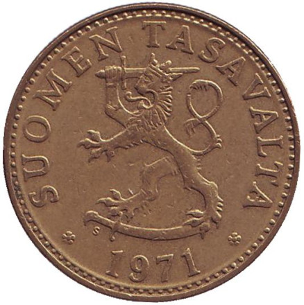 Монета 50 пенни. 1971 год, Финляндия.