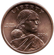 Сакагавея (Парящий орел), серия "Коренные американцы". 1 доллар, 2004 год (D), США. Сакагавея (Парящий орел), серия "Коренные американцы". 1 доллар, 2004 год (D), США.