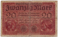 Рейхсбанкнота 20 марок. 1918 год, Германская империя. Рейхсбанкнота 20 марок. 1918 год, Германская империя.