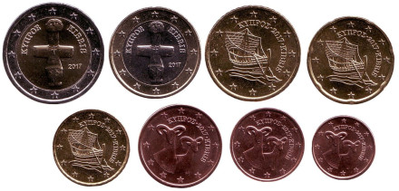Набор монет евро (8 шт). 2017 год, Кипр. 