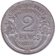 Монета 2 франка. 1950 (B) год, Франция. Монета 2 франка. 1950 (B) год, Франция.
