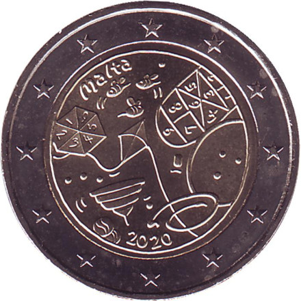 Монета 2 евро. 2020 год, Мальта. Детские игры.