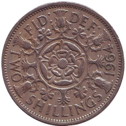 Монета 2 шиллинга. 1964 год, Великобритания.