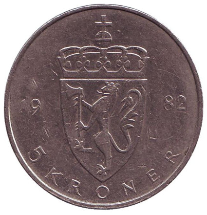 Монета 5 крон. 1982 год, Норвегия.