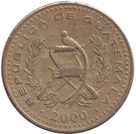 Монета 1 кетцаль. 2000 год, Гватемала.