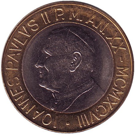 Монета 1000 лир. 1998 год, Ватикан. Папа Иоанн Павел II. Монета 1000 лир. 1998 год, Ватикан. Папа Иоанн Павел II.