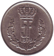 Монета 5 франков. 1979 год, Люксембург. Монета 5 франков. 1979 год, Люксембург.