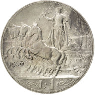 Монета 1 лира. 1910 год, Италия. Квадрига. Монета 1 лира. 1910 год, Италия. Квадрига.