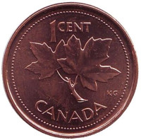 50 лет правлению Королевы Елизаветы II. Монета 1 цент. 2002 год, Канада. (Магнитная).
