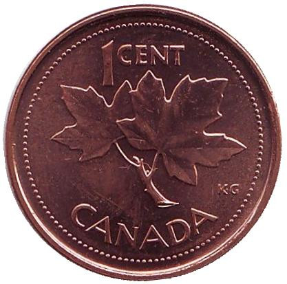 Монета 1 цент. 2002 год, Канада. (Магнитная). 50 лет правлению Королевы Елизаветы II.