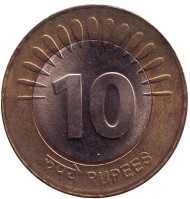 Монета 10 рупий. 2008 год, Индия. (Без отметки монетного двора). Монета 10 рупий. 2008 год, Индия. (Без отметки монетного двора).