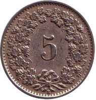 Монета 5 раппенов. 1931 год, Швейцария. Монета 5 раппенов. 1931 год, Швейцария.