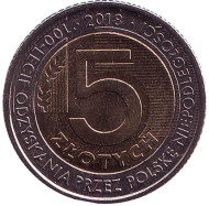Монета 5 злотых. 2018 год, Польша. 100-летие независимости Польши.
