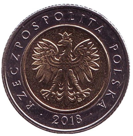 Монета 5 злотых. 2018 год, Польша. 100-летие независимости Польши.