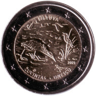 Монета 2 евро. 2021 год, Литва. Жувинтас (биосферный заповедник). Монета 2 евро. 2021 год, Литва. Жувинтас (биосферный заповедник).