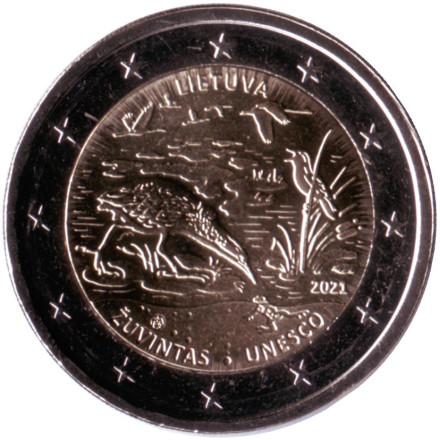 Монета 2 евро. 2021 год, Литва. Жувинтас (биосферный заповедник).