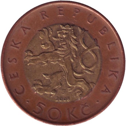 Монета 50 крон. 2008 год, Чехия. Прага. Монета 50 крон. 2008 год, Чехия. Прага.