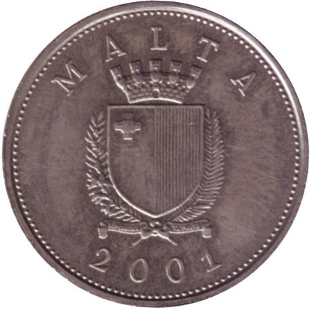 Монета 25 центов. 2001 год, Мальта. Цветы. Монета 25 центов. 2001 год, Мальта. Цветы.