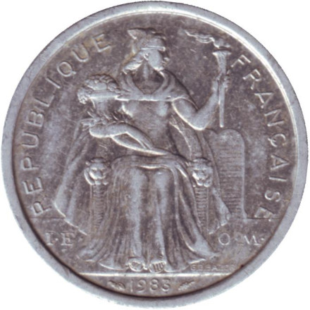 Монета 2 франка. 1983 год, Французская Полинезия.