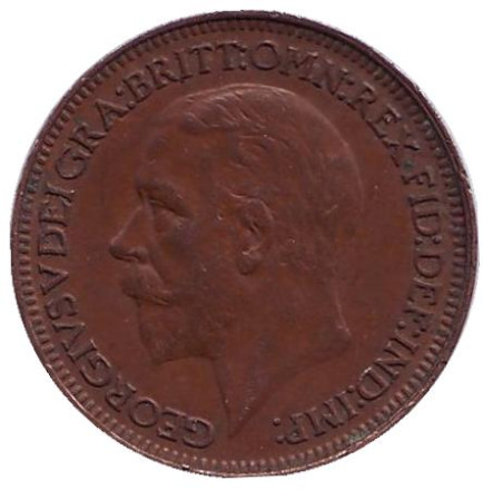 Монета 1 фартинг. 1929 год, Великобритания. Монета 1 фартинг. 1929 год, Великобритания.