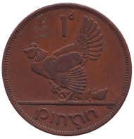 Монета 1 пенни. 1950 год, Ирландия. Птица. Ирландская арфа. Монета 1 пенни. 1950 год, Ирландия. Птица. Ирландская арфа.