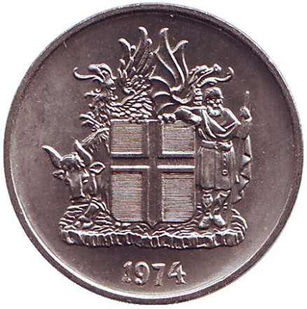 Монета 5 крон. 1974 год, Исландия.