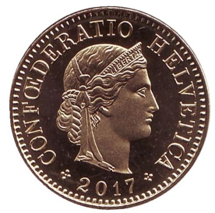 Монета 5 раппенов. 2017 год, Швейцария. UNC.