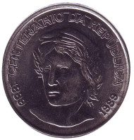 Монета 1 новый крузадо. 1989 год, Бразилия. Фигура Республики. Монета 1 новый крузадо. 1989 год, Бразилия. Фигура Республики.