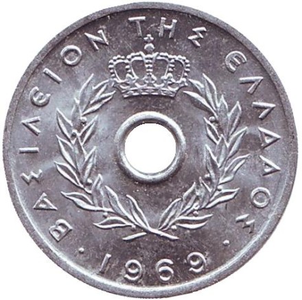 Монета 10 лепт. 1969 год, Греция.
