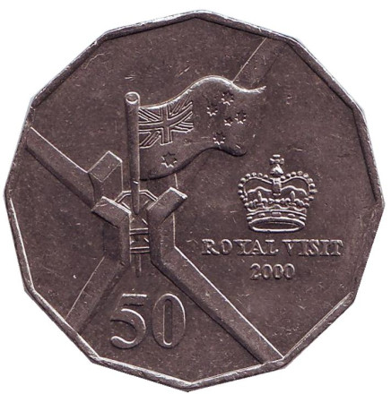 Монета 50 центов. 2000 год, Австралия. Королевский визит.