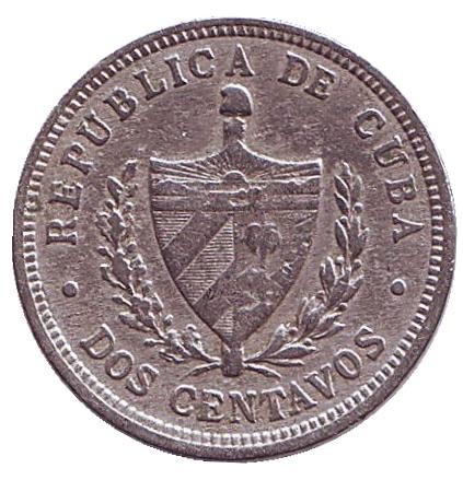 Монета 2 сентаво. 1915 год, Куба. Монета 2 сентаво. 1915 год, Куба.
