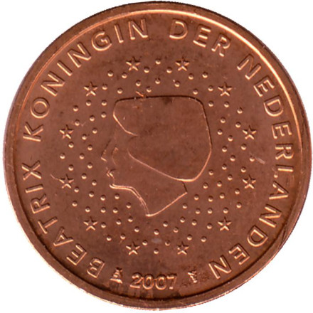 Монета 1 цент. 2007 год, Нидерланды.
