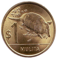 Монета 1 песо. 2012 год, Уругвай. UNC. Броненосец. Монета 1 песо. 2012 год, Уругвай. UNC. Броненосец.