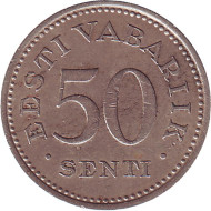 Монета 50 сентов. 1936 год, Эстония. Монета 50 сентов. 1936 год, Эстония.