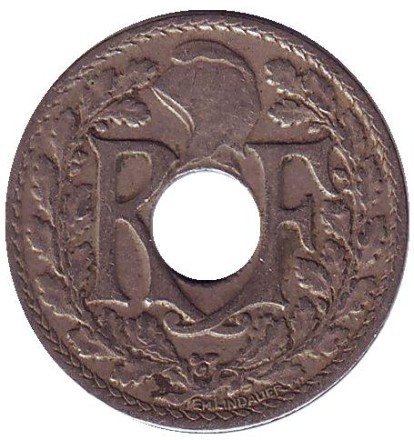 Монета 10 сантимов. 1925 год, Франция.