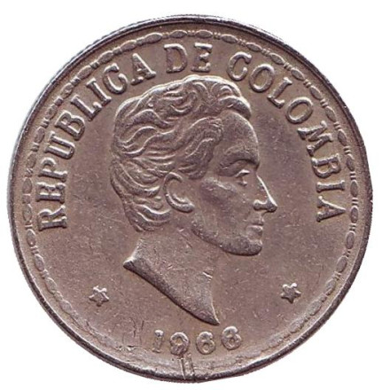 Монета 20 сентаво. 1966 год, Колумбия. Монета 20 сентаво. 1966 год, Колумбия.