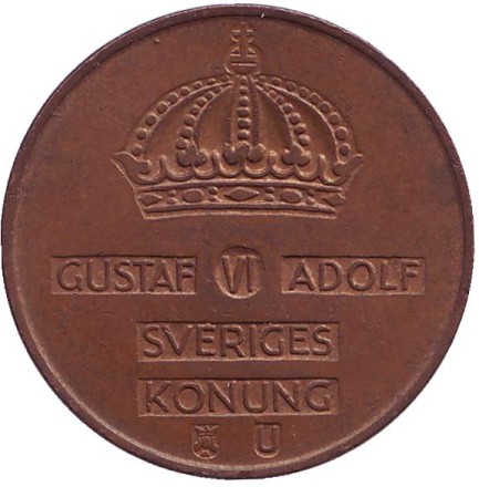 Монета 5 эре. 1966 год, Швеция. Монета 5 эре. 1966 год, Швеция.