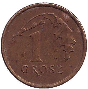 Монета 1 грош, 1993 год, Польша. Дубовый лист.