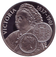 Монета 50 пенсов. 2001 год, Фолклендские острова. Королева Великобритании Виктория. Монета 50 пенсов. 2001 год, Фолклендские острова. Королева Великобритании Виктория.