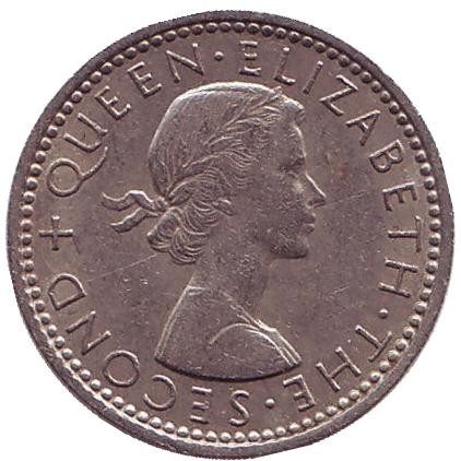 Монета 6 пенсов. 1964 год, Новая Зеландия. Гуйя.