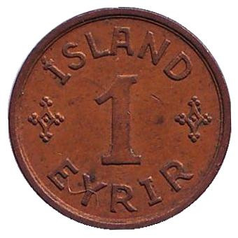 Монета 1 аурар. 1938 год, Исландия.