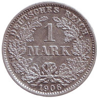 Монета 1 марка. 1906 год (E), Германская империя. Монета 1 марка. 1906 год (E), Германская империя.