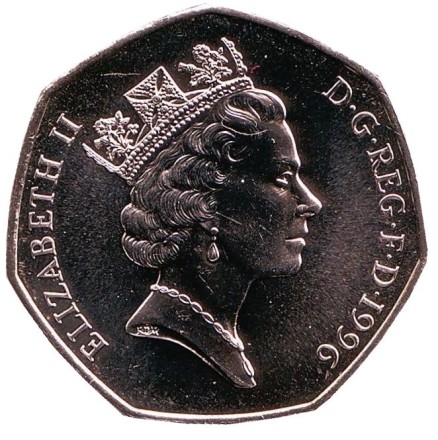 Монета 50 пенсов. 1996 год, Великобритания. BU.