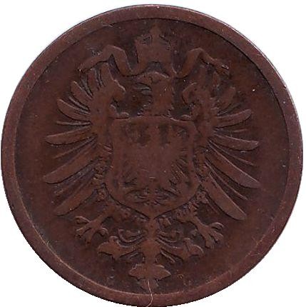 Монета 2 пфеннига. 1874 год (G), Германская империя. Монета 2 пфеннига. 1874 год (G), Германская империя.