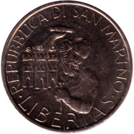 Монета 100 лир. 1994 год, Сан-Марино. Каменщик. Монета 100 лир. 1994 год, Сан-Марино. Каменщик.