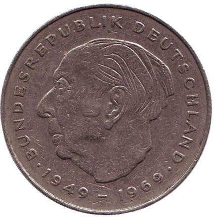 Монета 2 марки. 1978 год (D), ФРГ. Из обращения. Теодор Хойс.