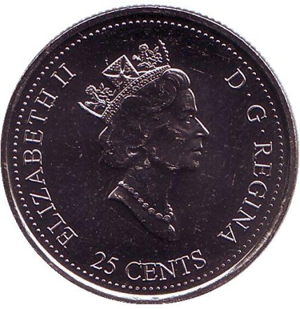 Монета 25 центов. 1999 год, Канада. Миллениум. Апрель 1999. Северное наследие. Сова. Монета 25 центов. 1999 год, Канада. Миллениум. Апрель 1999. Северное наследие. Сова.