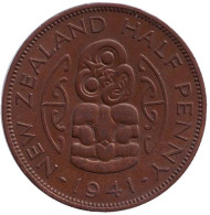 Монета 1/2 пенни, 1941 год, Новая Зеландия. Амулет-талисман Хей-Тики. Монета 1/2 пенни, 1941 год, Новая Зеландия. Амулет-талисман Хей-Тики.